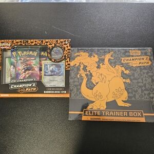 Champion Path ETB and Gym PIN set, brand new and sealed, charizard